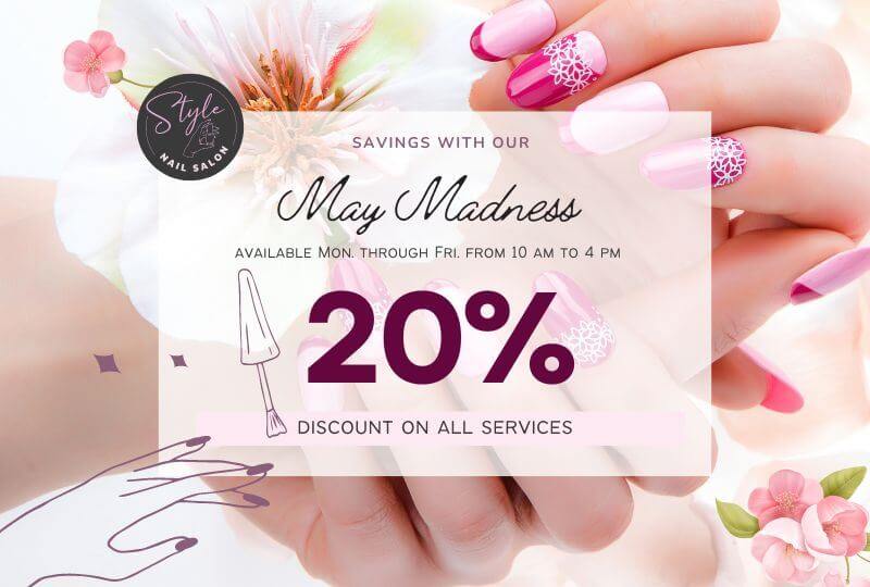 Unlock exclusive savings with our May Madness coupon! Enjoy a generous 20% discount on all services, available Mon. - Fri., from 10 am to 4 pm